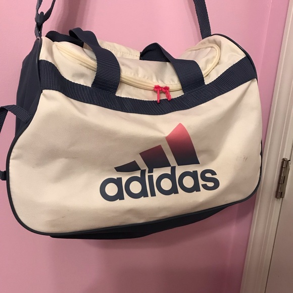 Adidas Diablo Small Duffel Gym Bag Shoulder Strap Off White Pink Ink Blue - Picture 2 of 9